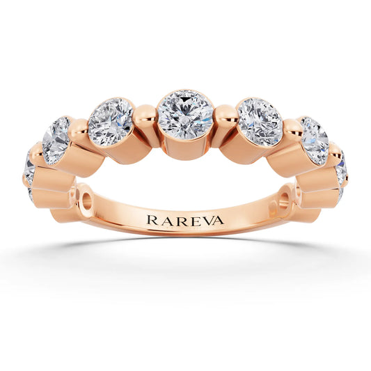 10K Rose Gold Round Cut Diamond Half Sculpted Prong Eternity Band - 2.3mm - Front