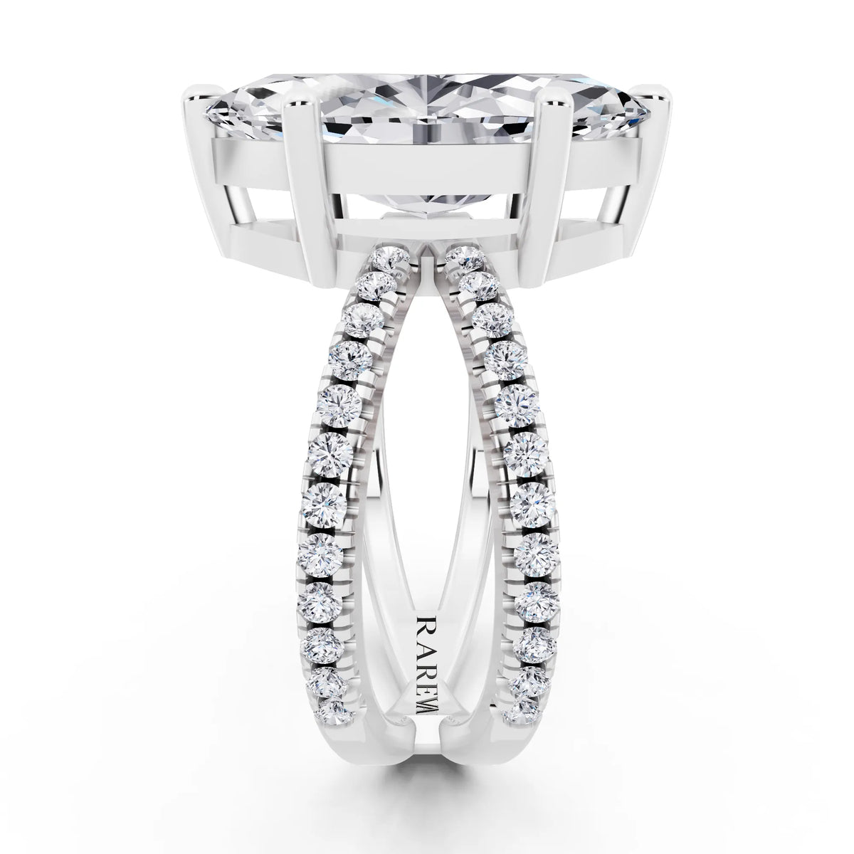 18 KT White Gold Marquise Cut Diamond Ring with Twisted Split Shank - side view