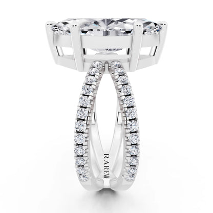 18 KT White Gold Marquise Cut Diamond Ring with Twisted Split Shank - side view