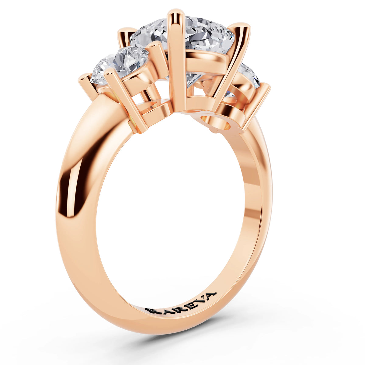 14 KT Rose Gold Cushion Cut Diamond Three Stone Ring with Round Accents - top view
