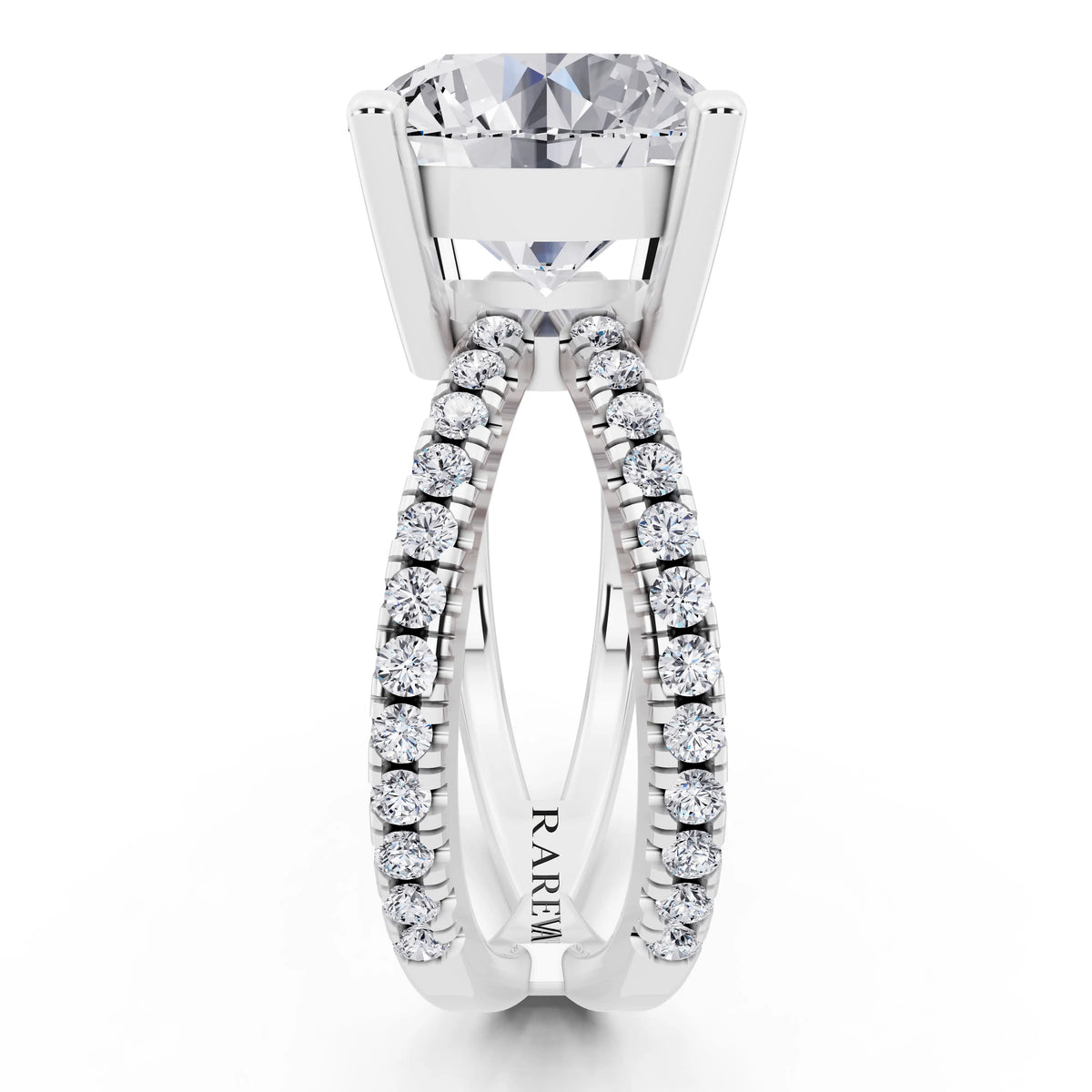 18 KT White Gold Round Cut Diamond Ring with Twisted Split Shank - side view