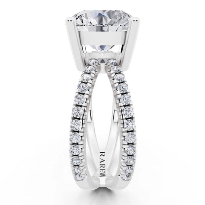 18 KT White Gold Round Cut Diamond Ring with Twisted Split Shank - side view