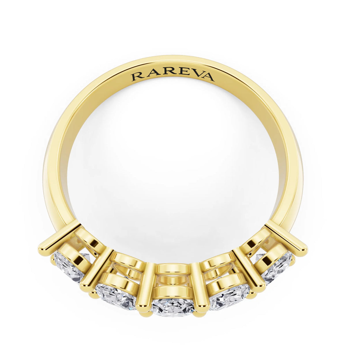 10K Yellow Gold Five Stone Oval Cut Diamond Half Eternity Wedding Band - 2.7mm - Top