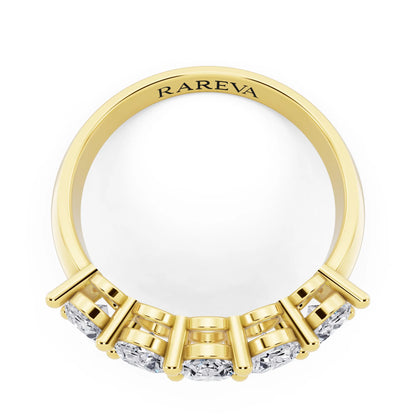 10K Yellow Gold Five Stone Oval Cut Diamond Half Eternity Wedding Band - 2.7mm - Top