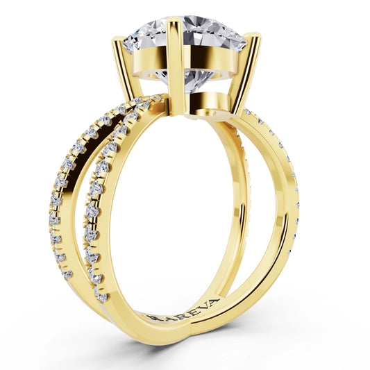 14 KT Yellow Gold Round Cut Diamond Ring with Twisted Split Shank - top view