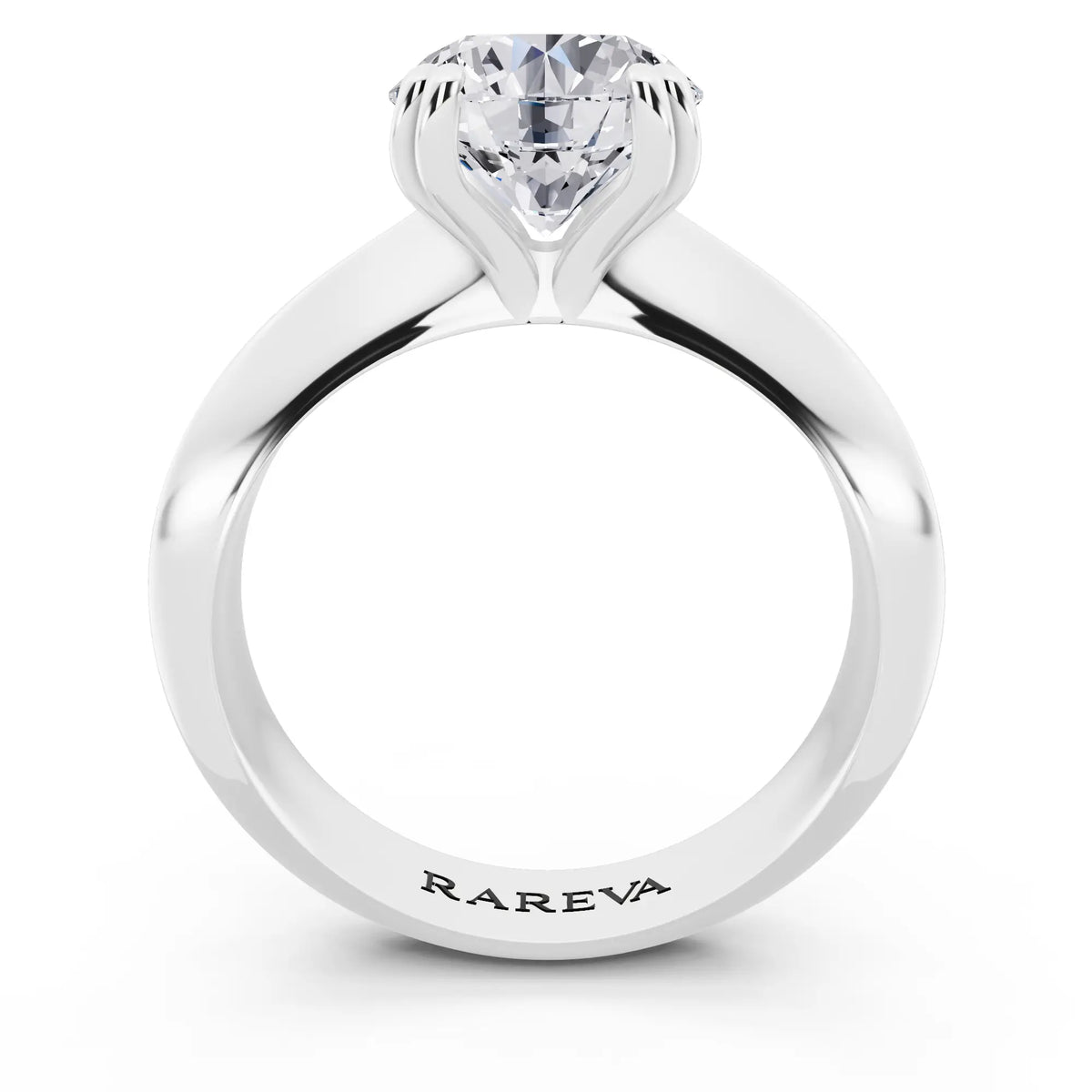 Platinum Round Cut Diamond Solitaire Ring with Knife Edge Band - through finger