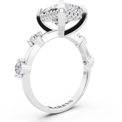 Platinum Radiant Cut Diamond Solitaire Ring with Floating Diamond Accents - top view