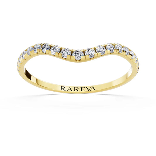 10K Yellow Gold Round Cut Diamond Contour Curved Band - 1.5mm - Front