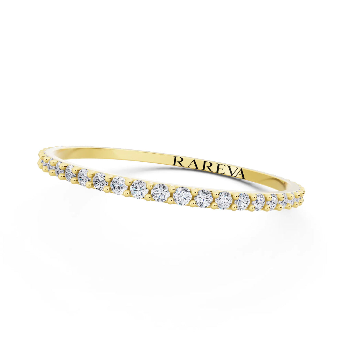 10K Yellow Gold Round Cut Diamond 4 Prong Eternity Band - 1.5mm - Close up