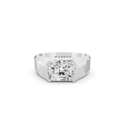 10K White Gold Men's Radiant Cut Diamond East West Solitaire Ring - 4mm - Front