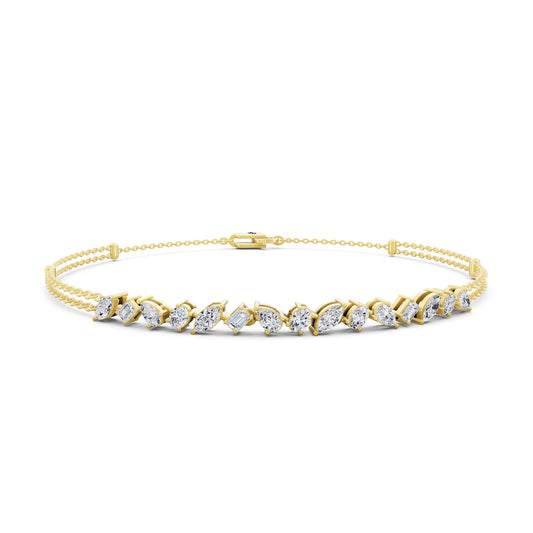 14K Yellow Gold Multi Shape Diamond Chain Bracelet - Main
