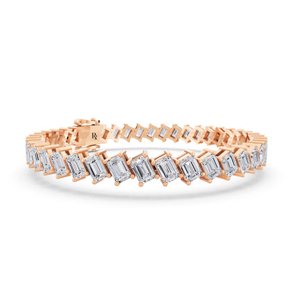 14K Rose Gold Angled Emerald Cut Diamond Tennis Bracelet - Top1