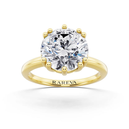 18 KT Yellow Gold Round Cut Diamond Solitaire Ring with Hidden Accent Basket - front view
