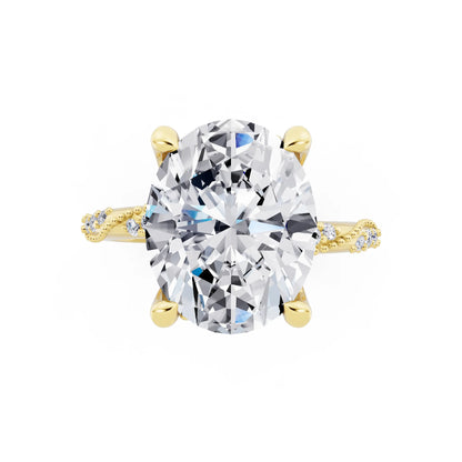 18 KT Yellow Gold Oval Cut Diamond Ring with Marquise Accent - top angle
