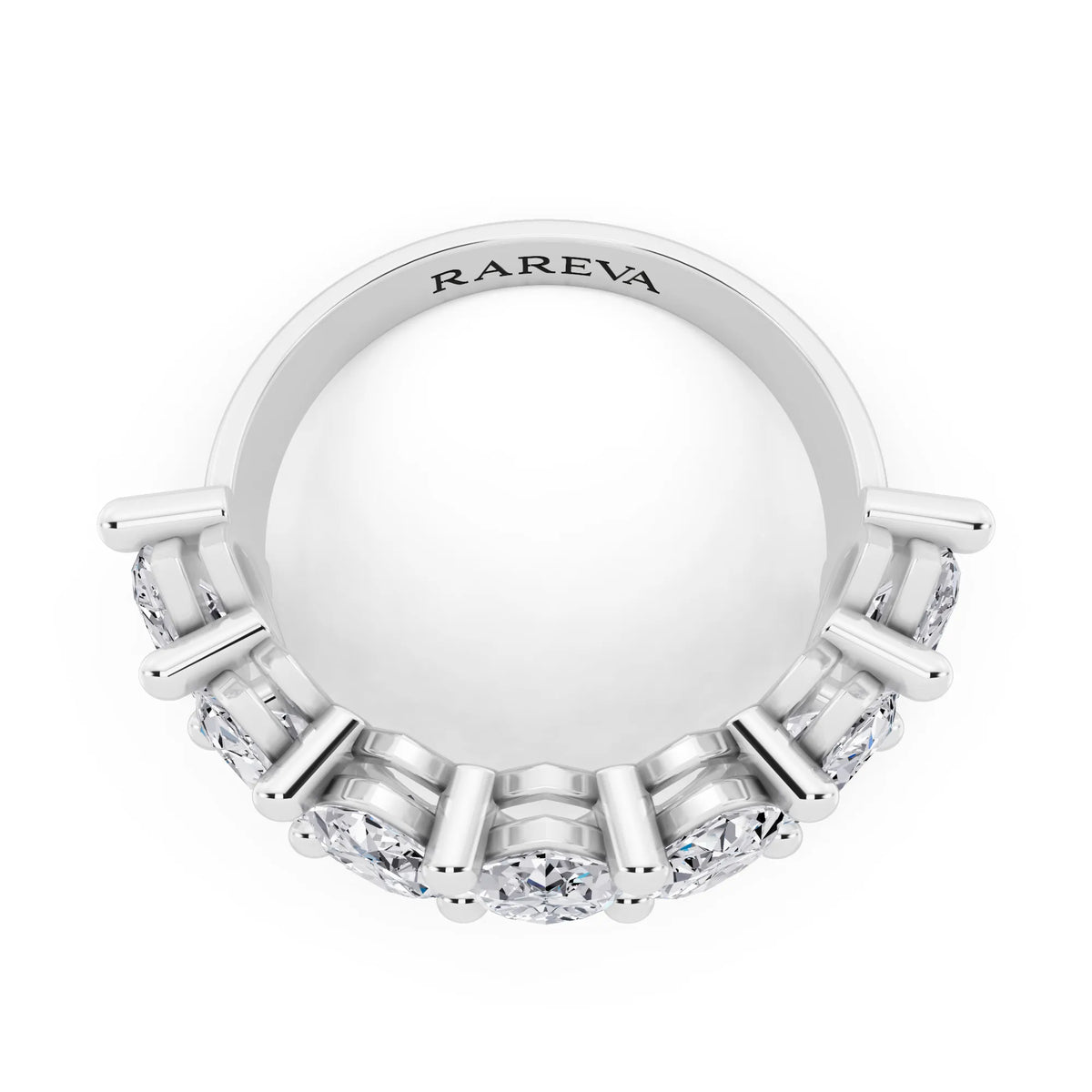 14K White Gold Seven Stone Marquise Cut Diamond Half Eternity Wedding Band - 3mm - Top