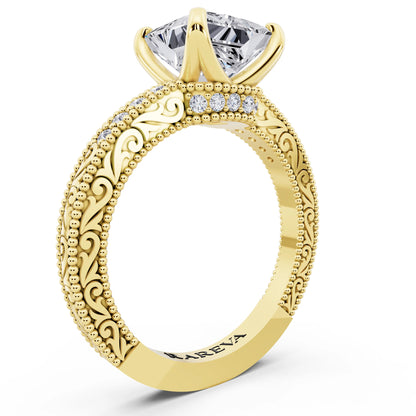 14 KT Yellow Gold Princess Cut Diamond Vintage - top view