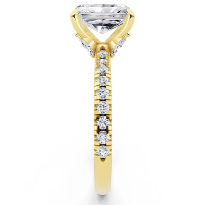 18 KT Yellow Gold Radiant Cut Diamond Solitaire Ring with Marquise Collar - side view
