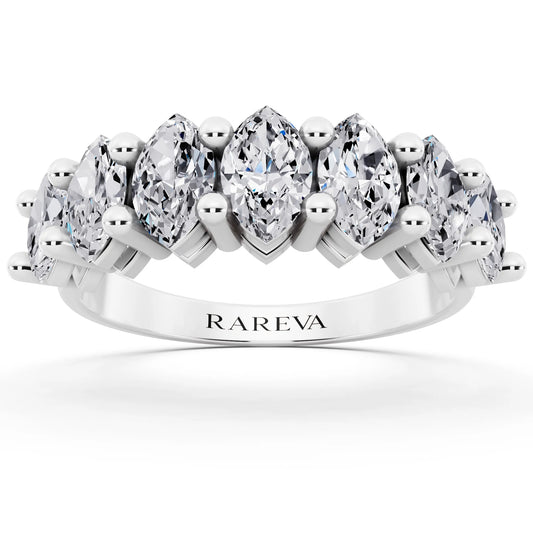 Platinum Seven Stone Marquise Cut Diamond Half Eternity Wedding Band - 2mm - Front