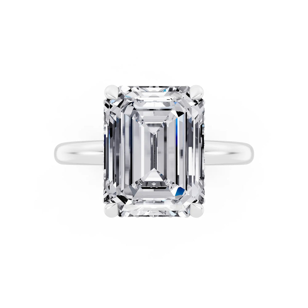 Platinum Emerald Cut Diamond Hidden Halo Solitaire Ring - top angle