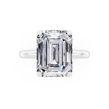 Platinum Emerald Cut Diamond Hidden Halo Solitaire Ring - top angle