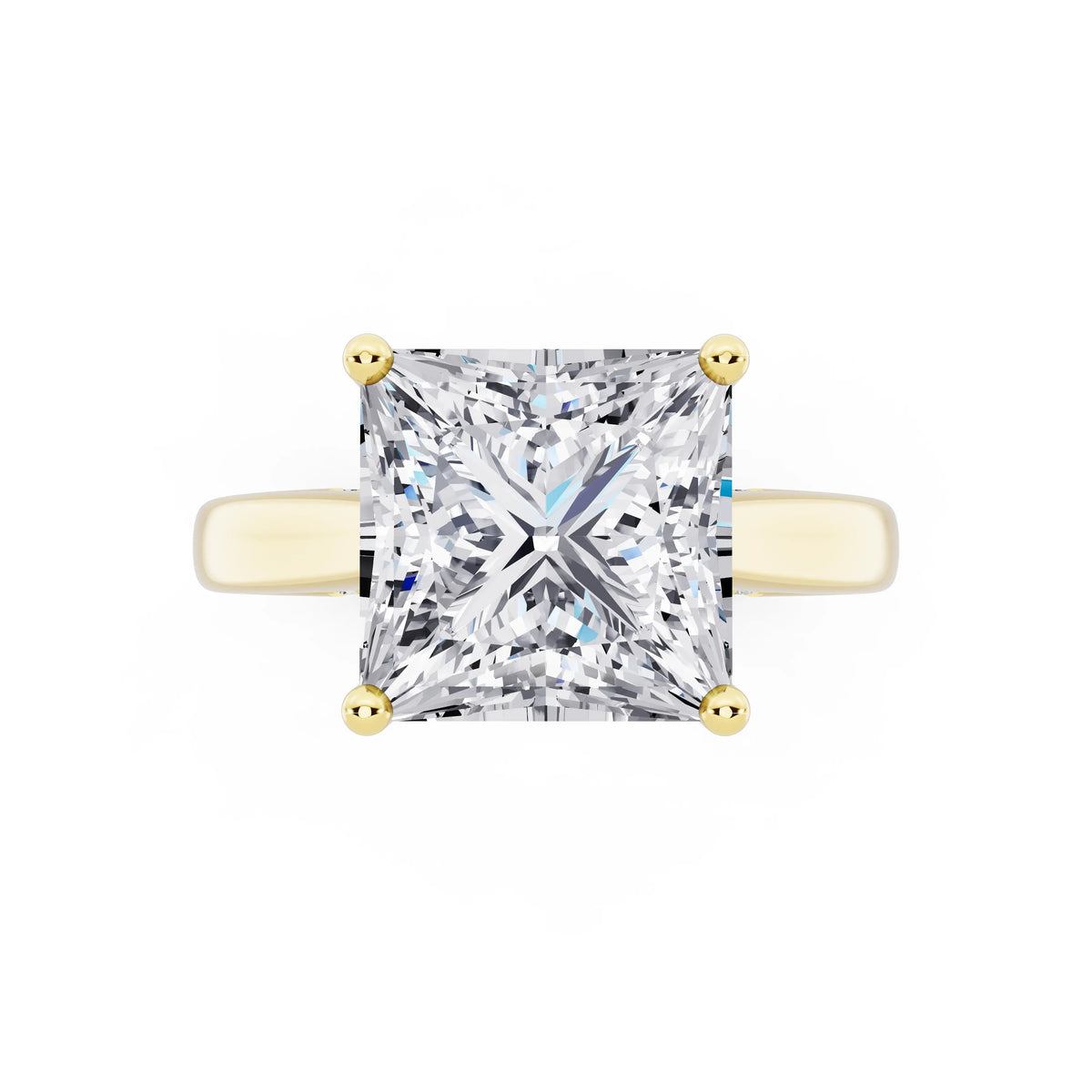 14 KT Yellow Gold Princess Cut Diamond Solitaire Ring with Hidden Accent - top angle