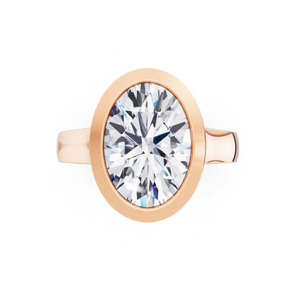 18 KT Rose Gold Oval Cut Diamond Bezel Set Solitaire Ring - top angle