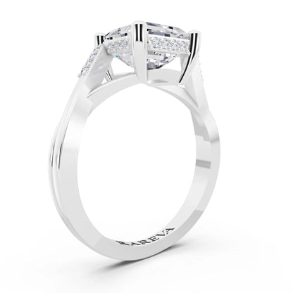 18 KT White Gold Asscher Cut Diamond Split Shank Engagement Ring with Hidden Halo - top view