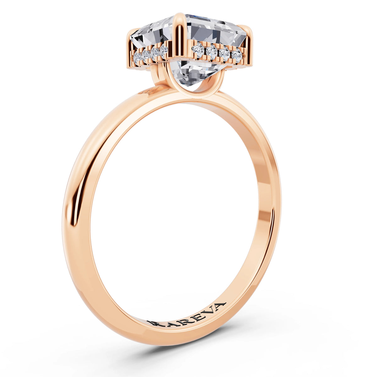 18 KT Rose Gold Asscher Cut Diamond Solitaire Ring with Hidden Halo - top view