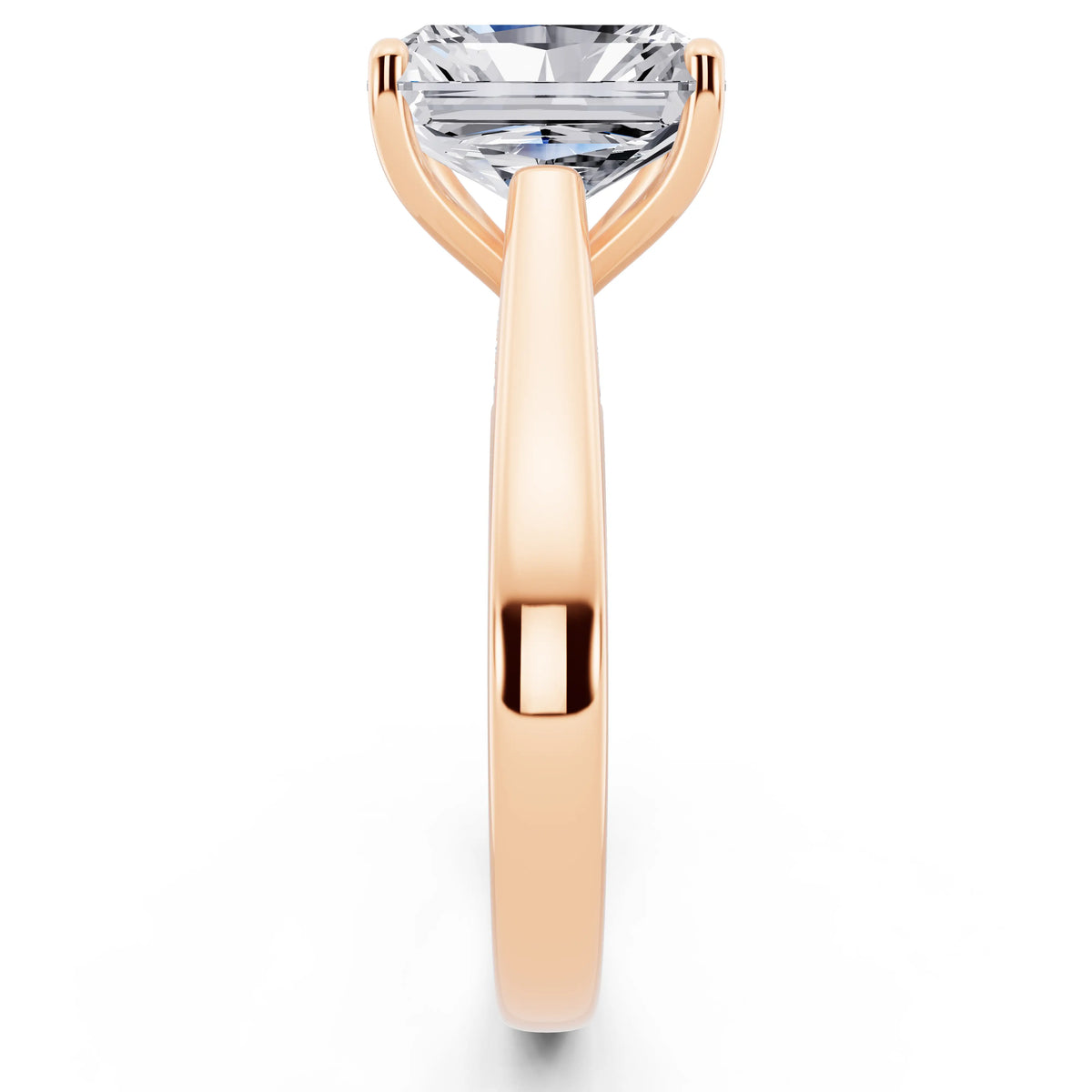 14 KT Rose Gold Radiant Cut Diamond Solitaire Ring with Hidden Accent - side view