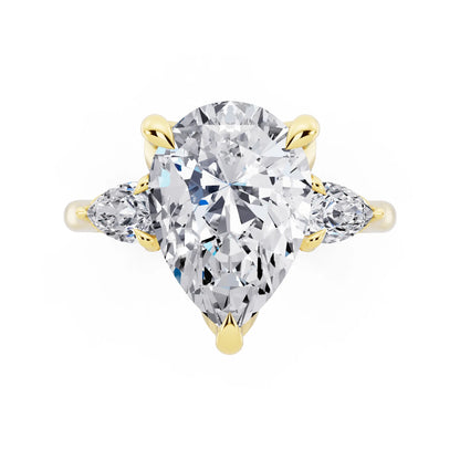 18 KT Yellow Gold Pear Cut Diamond Cluster Engagement Ring with Pear Accents and Pavé Band - top angle