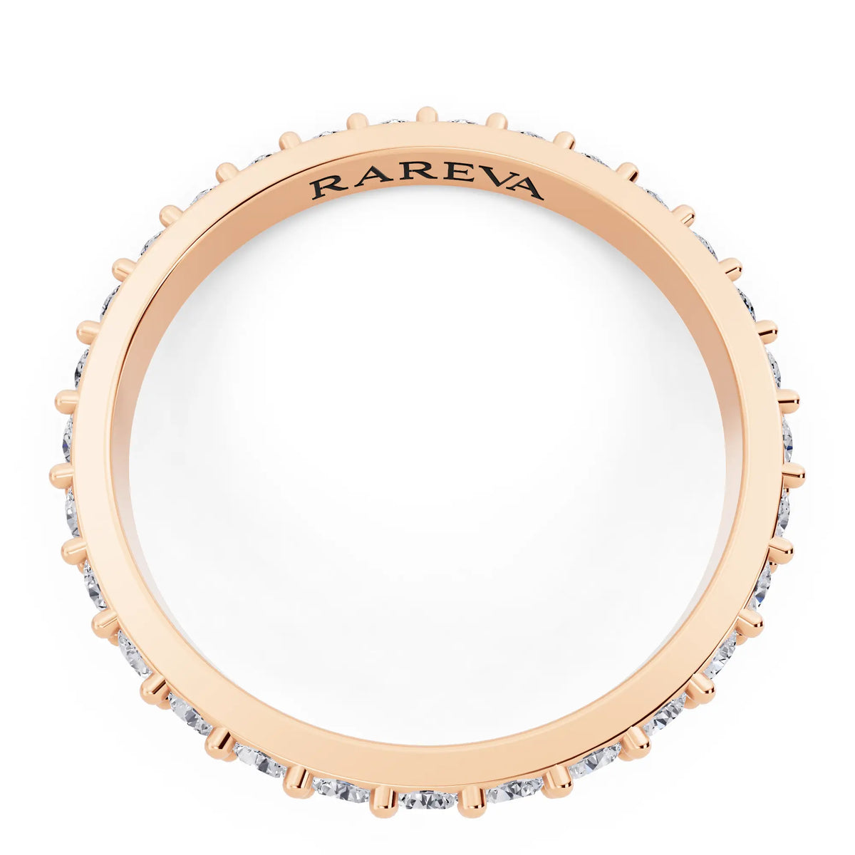 10K Rose Gold Round Cut Diamond 4 Prong Eternity Band - 2mm - Top
