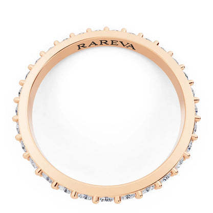 10K Rose Gold Round Cut Diamond 4 Prong Eternity Band - 2mm - Top