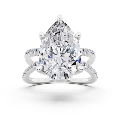 Platinum Pear Cut Diamond Ring with Twisted Split Shank - front view