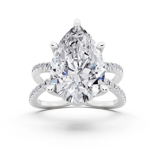 Platinum Pear Cut Diamond Ring with Twisted Split Shank - front view
