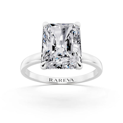 Platinum Radiant Cut Diamond Solitaire Ring with Pave Collar - front view