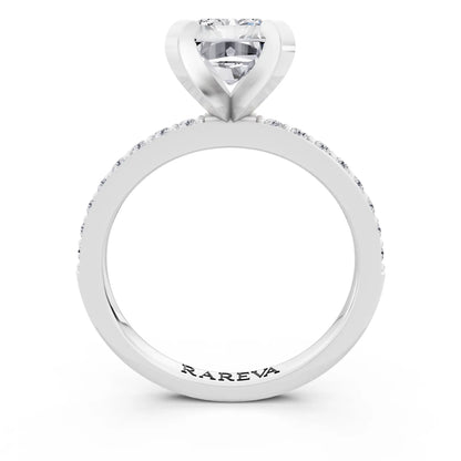 14 KT White Gold Radiant Cut Diamond Solitaire Ring with Pave Shank - through finger