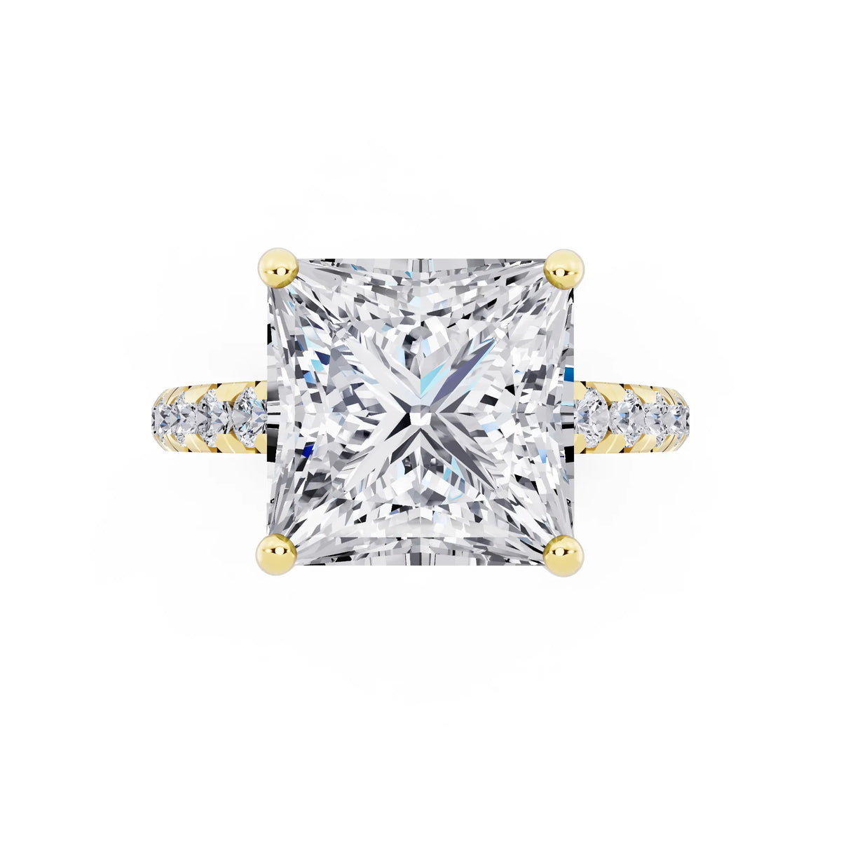 14 KT Yellow Gold Princess Cut Diamond Ring with Hidden Halo - top angle