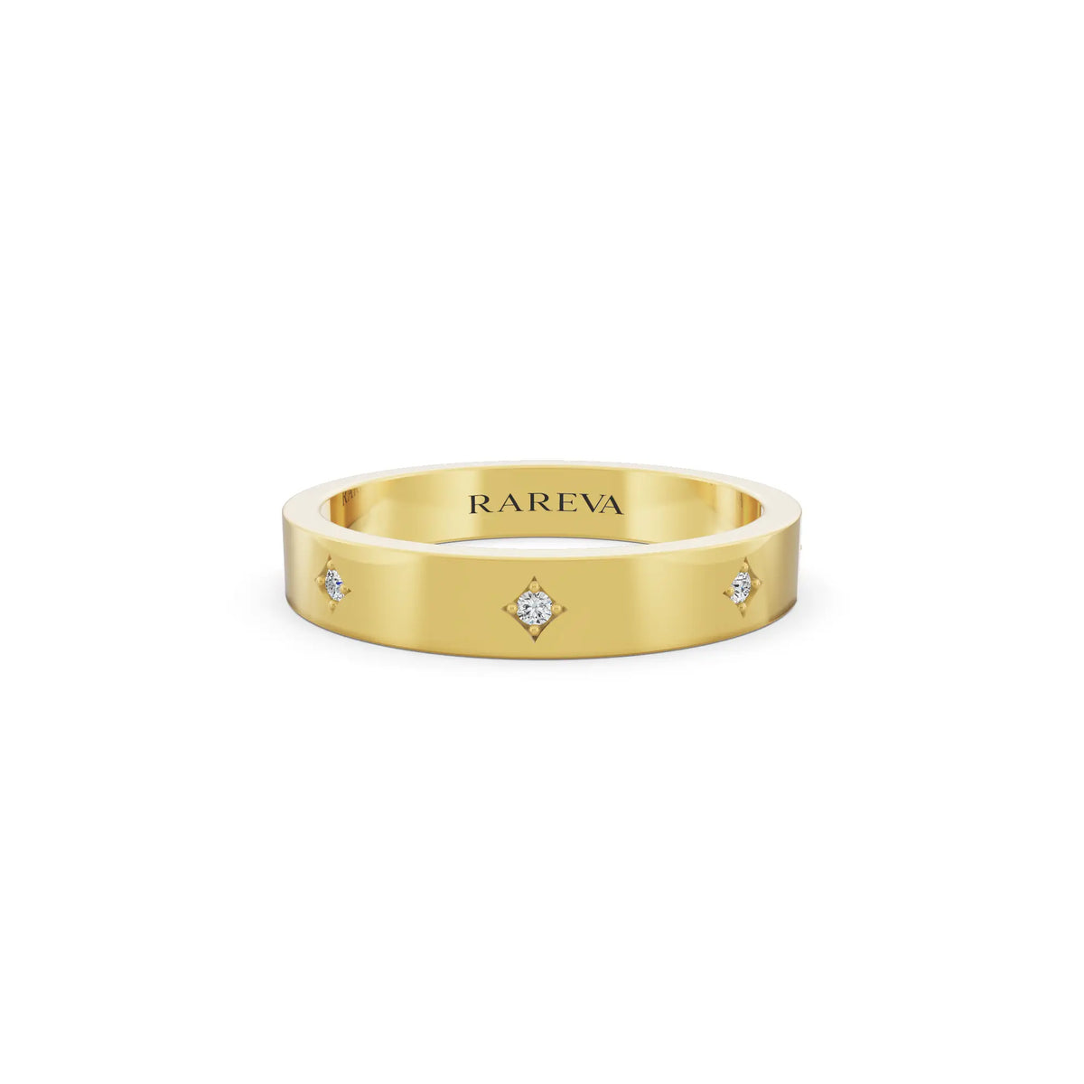 14K Yellow Gold Men's Round Cut Diamond Star Set Station Band - 3.5mm - Front
