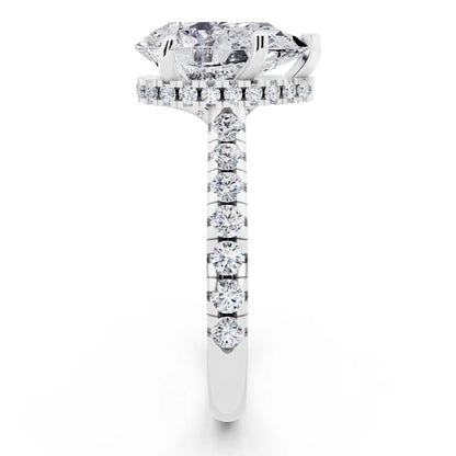 14 KT White Gold Pear Cut Diamond Ring with Hidden Halo - side view