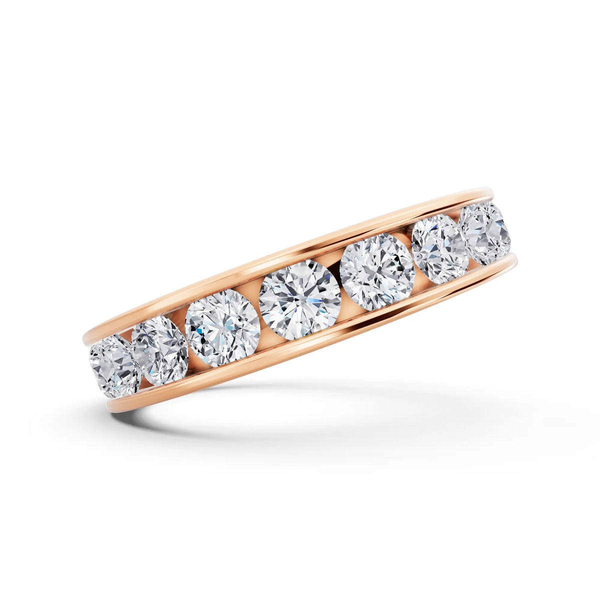 10K Rose Gold Round Cut Diamond Channel Set Eternity Band - 3.8mm - Side