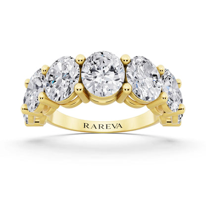 10K Yellow Gold Seven Stone Oval Cut Diamond Half Eternity Wedding Band - 2.8mm - Front