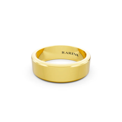14K Yellow Gold Men's Flat Wedding Band - 6mm - Close up