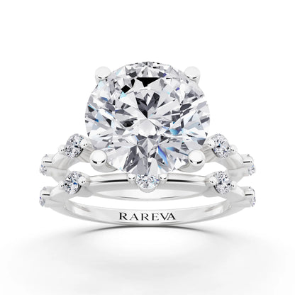 Platinum Round Cut Diamond Ring with Floating Accent Band - front view