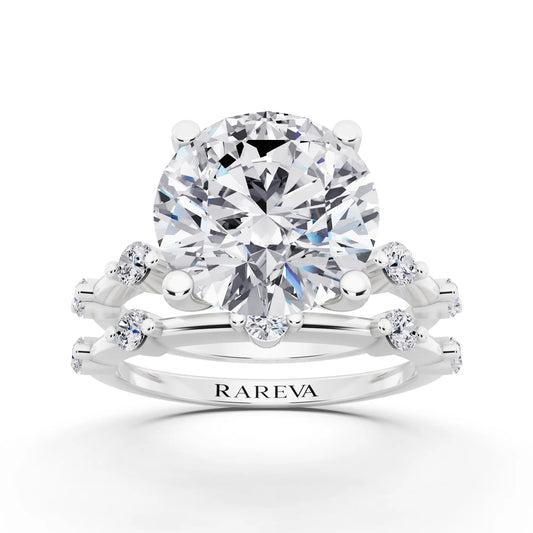 Platinum Round Cut Diamond Ring with Floating Accent Band - front view