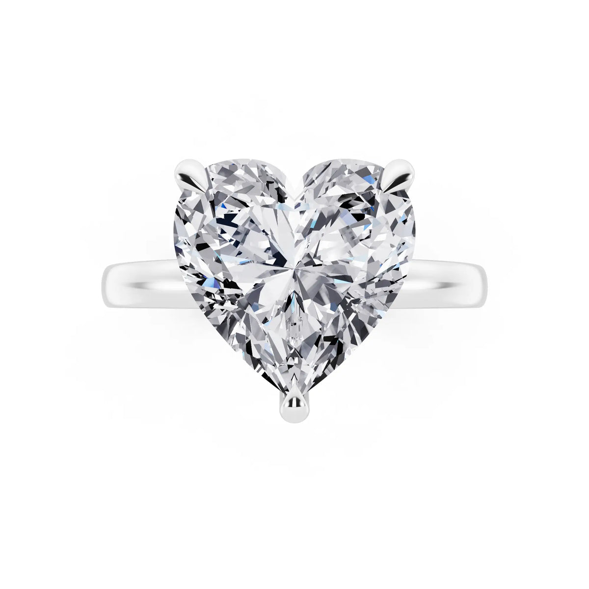 Platinum Heart Cut Diamond Solitaire Ring with Pave Collar - top angle