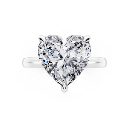 Platinum Heart Cut Diamond Solitaire Ring with Pave Collar - top angle
