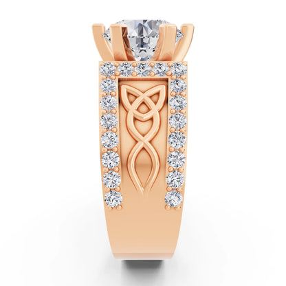 18 KT Rose Gold Round Cut Diamond Solitaire Ring with Celtic Knot Band - Side view