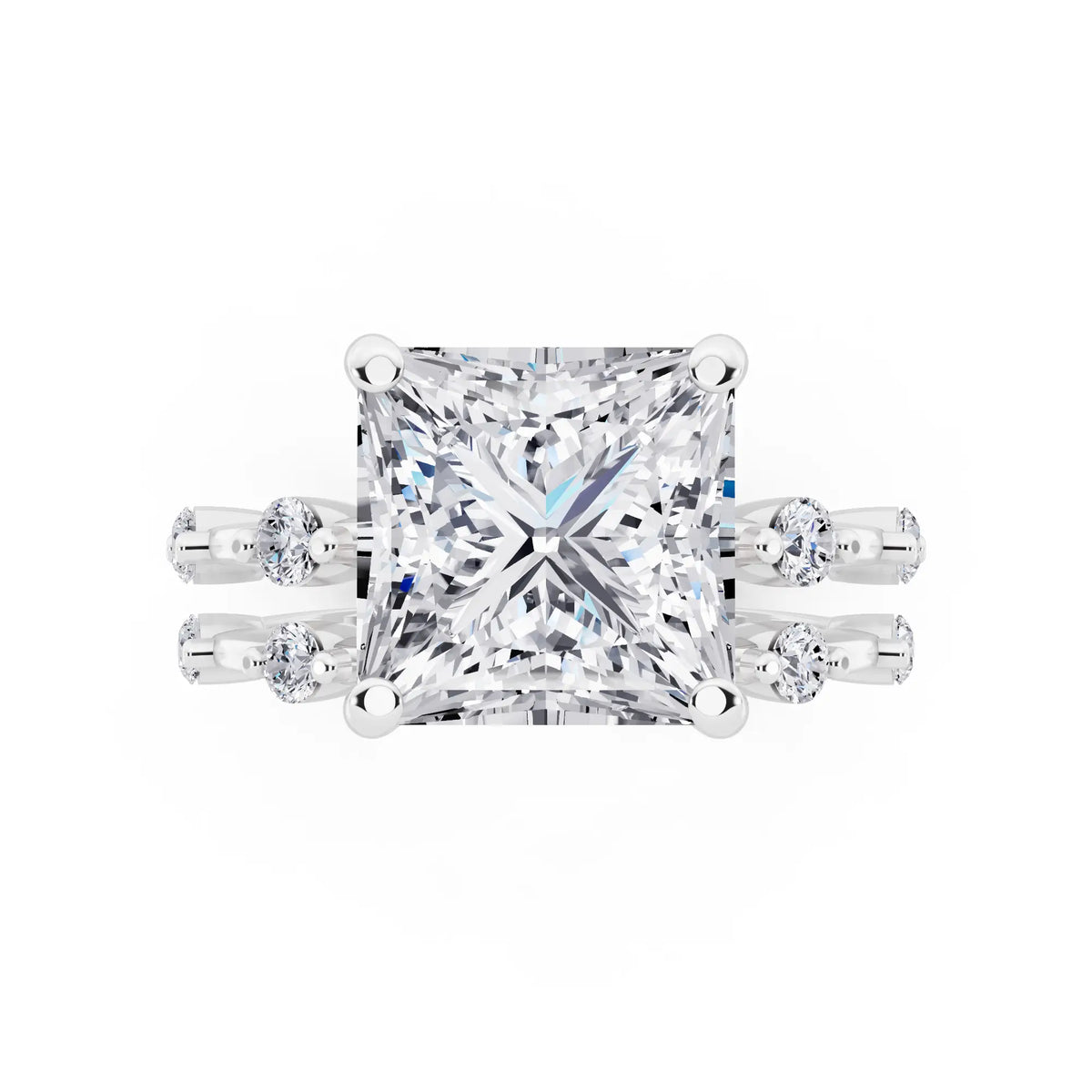 Platinum Princess Cut Diamond Ring with Floating Accent Band - top angle