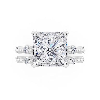 Platinum Princess Cut Diamond Ring with Floating Accent Band - top angle