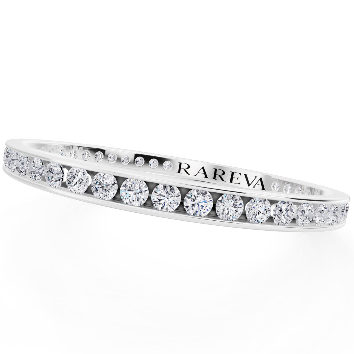 14K White Gold Round Cut Diamond Channel Set Eternity Band - 2.2mm - Close up